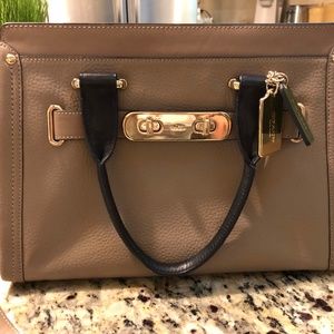 Coach Purse, Taupe with Gold